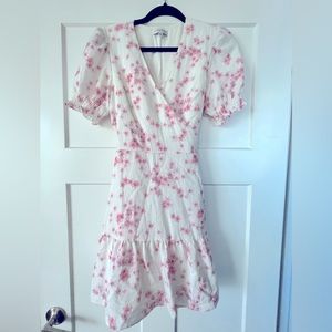 Pink floral spring wrap dress